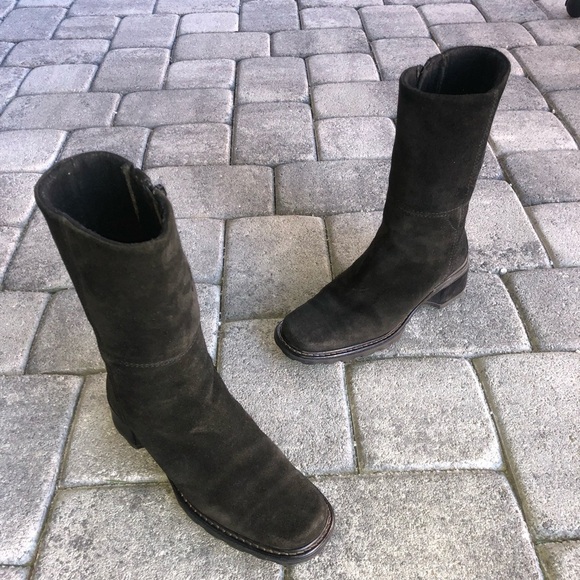 Aquatalia by Marvin K Women's Tall Weatherproof Black Suede Mid Calf Boots sz 5 - Picture 1 of 16
